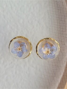 Forget me Know Flower Dried Floral Large Stud Earrings Resin